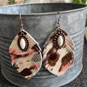 MULTI-TONED Leather Feather Fringed Earrings
